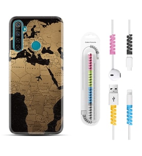 Realme 5i 5 Pro 6i 7 Pro 8 Kılıf Kablo Koruma Spiral Silikon Map Planet 1656