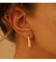 DKMN Gümüş Oval Biçimli Dörtgen Küpe 925 Ayar Kadın Gümüş Küpe (Gold)