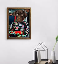 Evcil Dostlara Özel Nascar Pilot Tasarımlı Portre Doğal Masif Ahşap Çerçeveli Tablo 45x65cm-3
