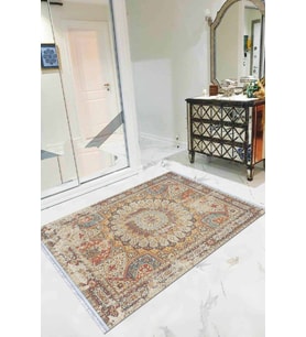 Renkli Klasik Göbekli Dokuma Pamuk Taban Kaymaz Kilim KLM090