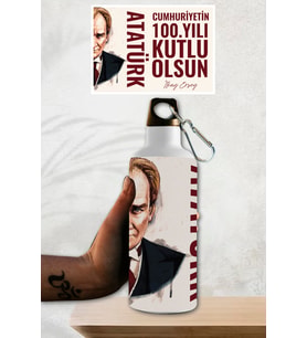 Kişiye Özel Atatürk Tasarımlı Kancalı Su Matarası Model-21