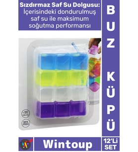#BuzKüpü Hijyenik Ekolojik Sağlıklı BPA Free Soğutucu Su Dolu Şık Renkli Plastik 12'li Buz Küpü Seti