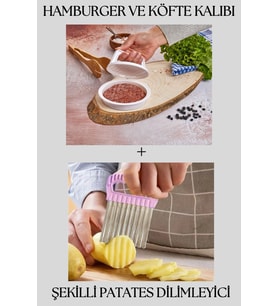 Hamburger ve Köfte Kalıbı Şekillendirici Pratik Köfte Yapma Aparatı Ve Şekilli Patates Dilimleyici