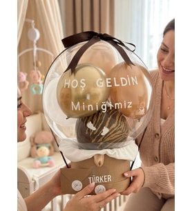 İSME ÖZEL HEDİYELİK BALON KUTUSU (Kahverengi)