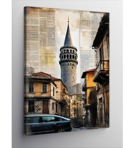 Kanvas Tablo Galata Kulesi Gazete Fon