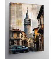 Kanvas Tablo Galata Kulesi Gazete Fon