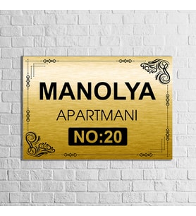 Apartman-Site Kapı Isimliği Kapı Tabelası 20X29 cm Model 1 (Gold)