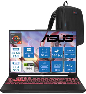 Asus Tuf Gaming A16 (FA607NUG-GAMING) Amd Ryzen™ 7 7445HS 48GB Ddr5 1tb SSD RTX4050/6GB 140W 16-Inch, Fhd+ 16:10 (1920 x 1200, Wuxga) 144Hz IPS WIN11PRO Taşınabilir Bilgisayar RL125P18+ZETTAÇANTA