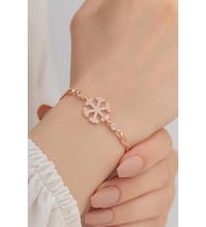Kadın Gümüş Bileklik - Kar Tanesi Gümüş Bileklik Zirkon Taşlı Rose