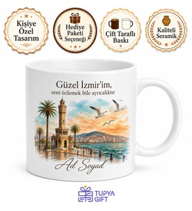İzmir Memleket Temalı Kişiye Özel Baskılı Kupa Bardak Hediye