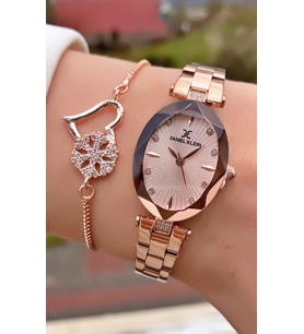Daniel Klein Marka Orijinal - Rose Gold Renk- 2 Yıl Garantili Kadın Kol Saati - Bileklik Hediyeli