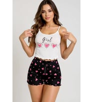 Kalp Desenli Askılı Şortlu Pijama Takımı