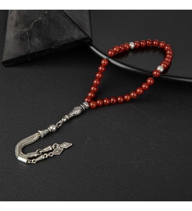 Kırmızı Akik Doğal Taş Tesbih 33lük - 6mm (Çok Renkli)