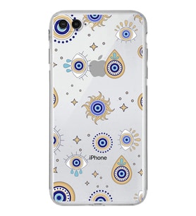 PrintiFy iPhone 8 Plus ile Uyumlu Nazar Boncuğu 5  Kamera Korumalı Şeffaf Silikon Kılıf