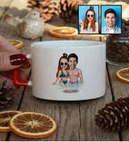 Kişiye Özel Karikatürlü Tatilci Sevgililer Lüks Fincan Sevgililer Günü Hediyesi