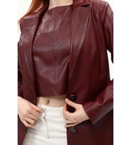 Bordo Kadın Deri Crop