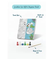 Sevimli Kuğular Temalı Çocuk Boyama Tuvali – Şövalesiz Eğitici Boyama Seti 20x20 cm