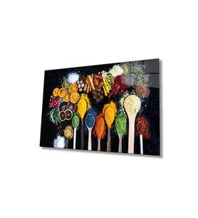 Miyrem Glasses Collection -A1^#  Kaşıklarda Baharatlar Cam Tablo (Çok Renkli)