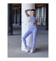 Neon Mavi Çapraz Bel Tasarımlı Spor Tayt