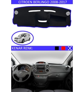 Citroen Berlingo 2008-2017 İçin Uygun Torpido Koruma Halısı Siyah Kenar Renk Mavi