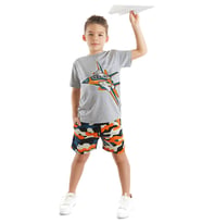 Uçak Erkek Çocuk T-shirt Kamuflaj Şort Takım (Çok Renkli)