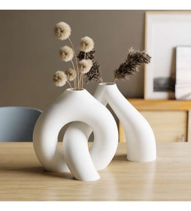 3D Baskı Interlocking Vazo - İç İçe Geçen Dekoratif Vazo-Beyaz
