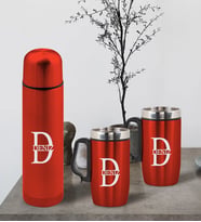BK Gift Kişiye Özel Deri Çantalı Kırmızı Seyahat Termosu ve İkili Termos Mug Hediye Seti - 3
