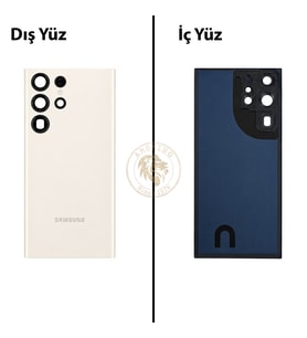 Samsung S23 Ultra Krem Arka Pil Kapağı Batarya Kapağı Lazer Kesim Back Cover