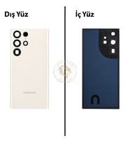 Samsung S23 Ultra Krem Arka Pil Kapağı Batarya Kapağı Lazer Kesim Back Cover