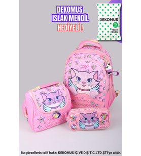 "DEKOMUS ISLAK MENDİL HEDİYELİ" "SWEET AND SPARKLY KOLEKSİYONU" BÜYÜK BOY OKUL ÇANTASI,TERMOSLU BESLENME ÇANTASI VE KALEM ÇANTASI