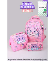 "DEKOMUS ISLAK MENDİL HEDİYELİ" "SWEET AND SPARKLY KOLEKSİYONU" BÜYÜK BOY OKUL ÇANTASI,TERMOSLU BESLENME ÇANTASI VE KALEM ÇANTASI