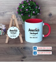 Anestezi Teknisyeni Kupa Bardak Kırmızı ve Ahşap Anahtarlık Hediye (Model 1)
