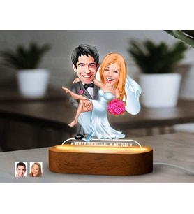 BK Gift Kişiye Özel Yeni Evli Çift  Karikatürlü Dekoratif 3D Biblo LED Işıklı Gece Lambası-10, Düğün Hediyesi, Yıl Dönümü Hediyesi