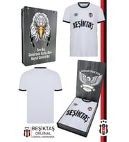 Beşiktaş Orijinal Lisanslı Nostalji Beyaz Forma Bjk Kartal Baskılı Hediyelik Ahşap Kutulı (Beyaz-Gri)