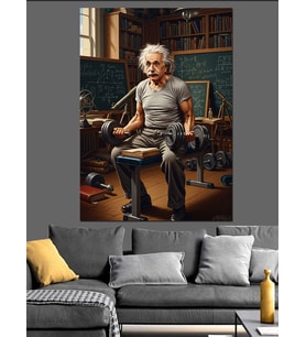 Albert Einstein Spor Yaparken, Dekoratif Kanvas - Mdf Ahşap Tablo