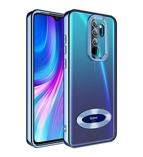 Coverzone Xiaomi Redmi Note 8 Pro ile uyumlu K?l?f Kamera Korumal? Logo G�steren Parlak renk kenar �izgileri ile ??k bir tasar?m Colored Z-Omega Kapak Mavi A�?k
