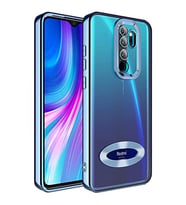 Coverzone Xiaomi Redmi Note 8 Pro ile uyumlu K?l?f Kamera Korumal? Logo G�steren Parlak renk kenar �izgileri ile ??k bir tasar?m Colored Z-Omega Kapak Mavi A�?k
