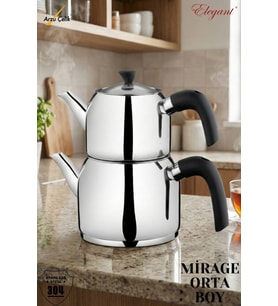 ELEGANT Mirage Orta Boy Bakalit Kulplu Çaydanlık Takımı - Siyah