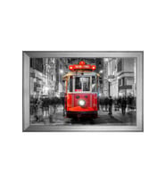 Taksim-Tünel Tramvay Motifli Kanvas Tablo 80 x 110 cm Silver Çerçeve