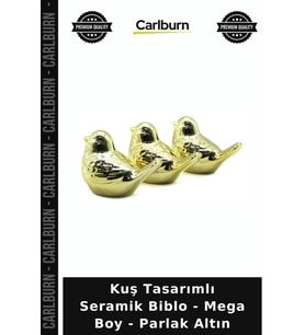 Özel Üretim Dekoratif Modern Gold Lüks Salon Kuş Tasarımlı Seramik Biblo - Mega Boy - Parlak Altın