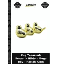 Özel Üretim Dekoratif Modern Gold Lüks Salon Kuş Tasarımlı Seramik Biblo - Mega Boy - Parlak Altın