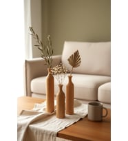 Ahşap 3’lü Dekoratif Vazo Seti Modern Minimalist Rustik Salon Ofis Ev Dekoru Çiçeklik Ovida