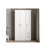 Vespera Çıta Detaylı 3 Kapaklı, Çekmeceli Gardırop Beyaz, 90 cm