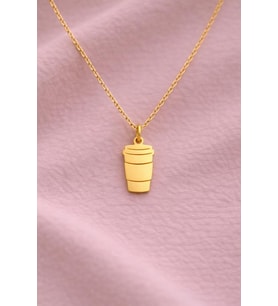 Kişiye Özel 925 Ayar Gümüş Kahve Bardağı Figürlü Kolye (Gold)