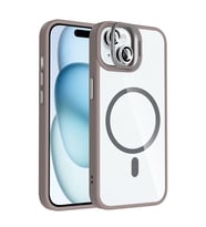 Apple iPhone 15 Uyumlu Kılıf Standlı ve Kamera Lens Hediyeli M-Safe Şarj Özellikli Zore Etro Kapak (Gri)
