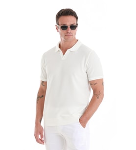 Beyaz Regular Fit Düz Polo Yaka Pamuklu Tişört