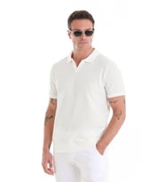 Beyaz Regular Fit Düz Polo Yaka Pamuklu Tişört