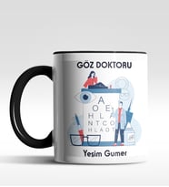 Kişiye Özel Göz Doktoru Tasarımlı Siyah Kupa (Siyah - Beyaz)