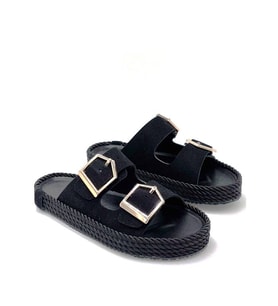 Kindep Çift Toka Hasır Günlük Kadın Terlik SİYAH