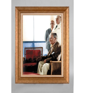 EV İŞYERİ OFİS İÇİN ALTIN ÇERÇEVELİ PASPARTULU ATATÜRK TABLO S515